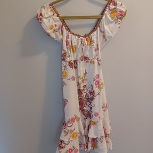 White paisley ruffled dress